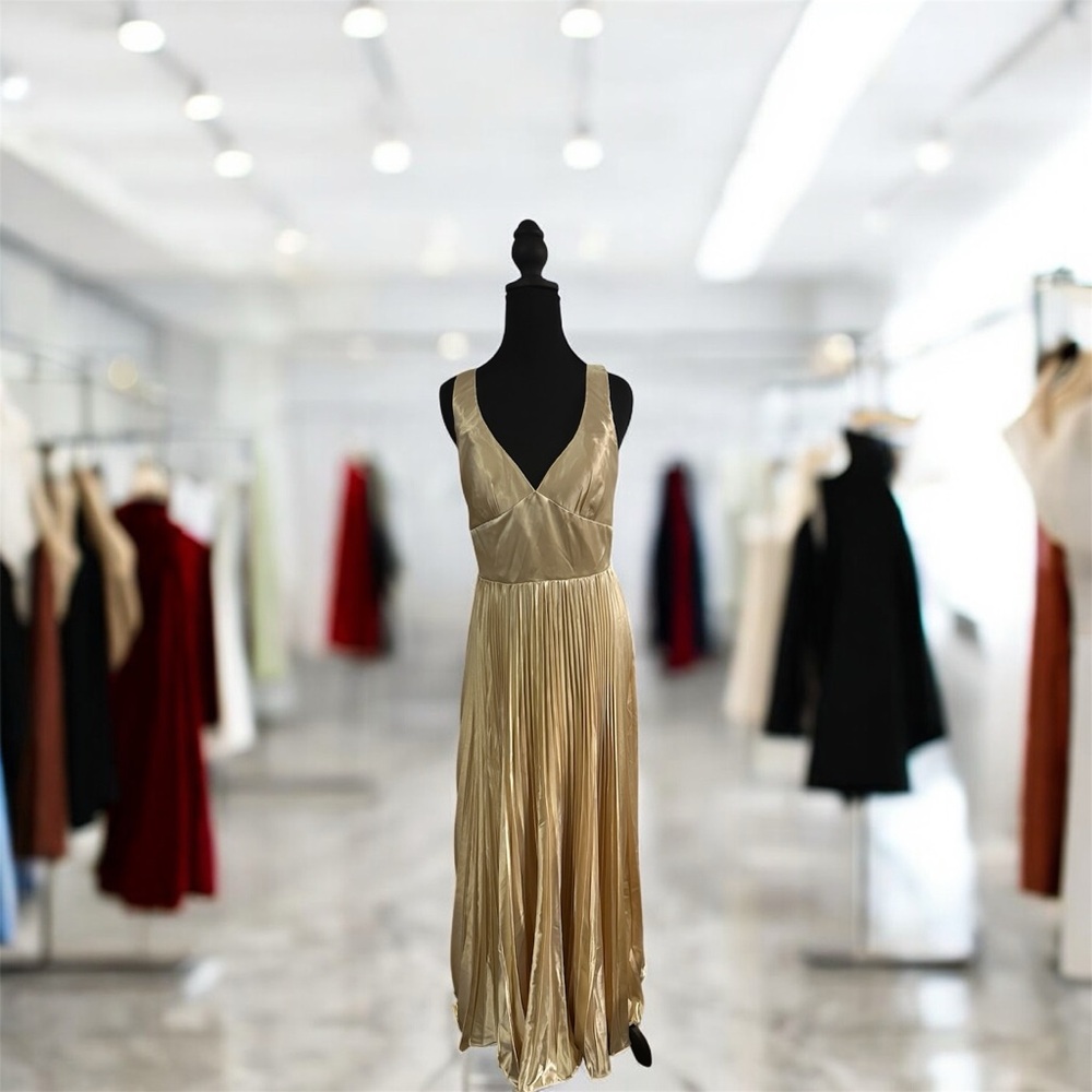 Glamorous Pleaded Gold Maxi Dress NWT